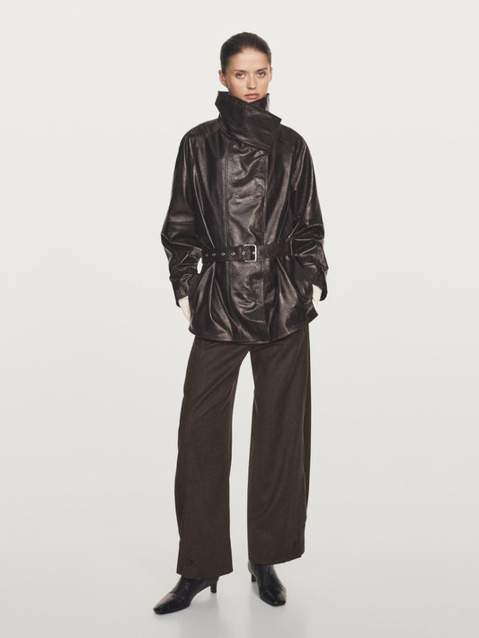 Nappa leather jacket with belt