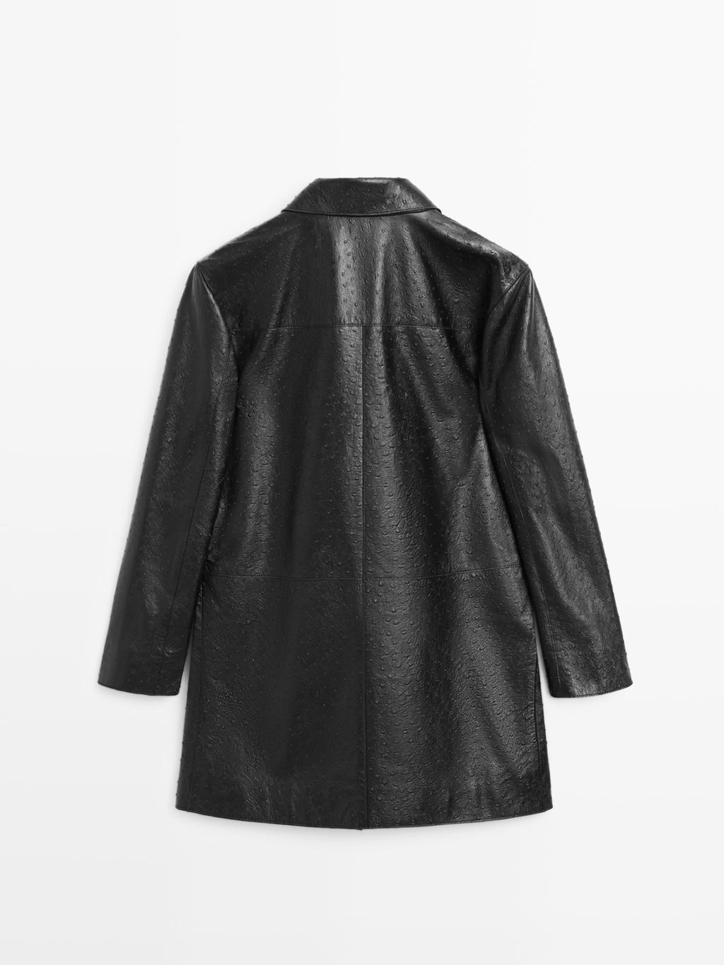 Long textured nappa leather coat