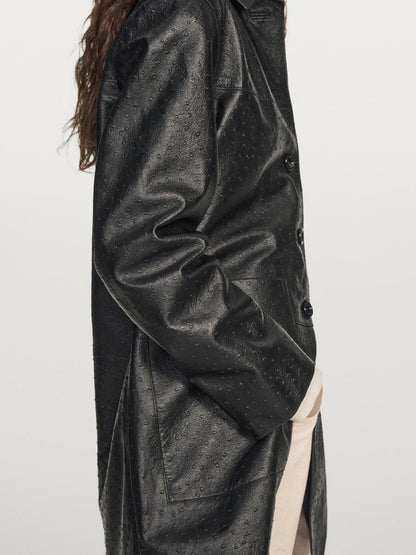 Long textured nappa leather coat