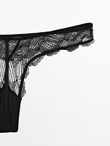 Lace thong with mesh detail