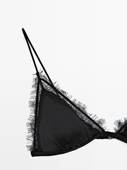 Silk blend top with lace detail