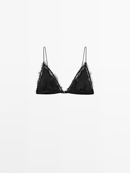 Silk blend top with lace detail