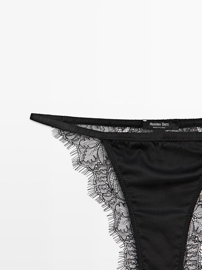 Silk blend briefs with lace detail