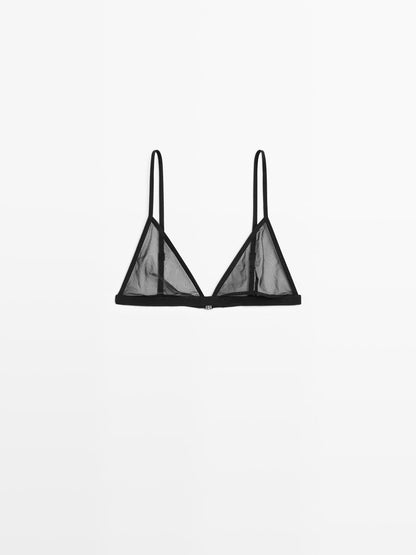 Semi-sheer mesh triangle bralette