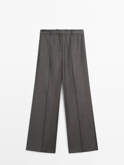 100% wool wide-leg suit trousers