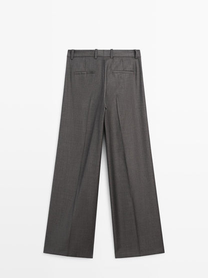 100% wool wide-leg suit trousers