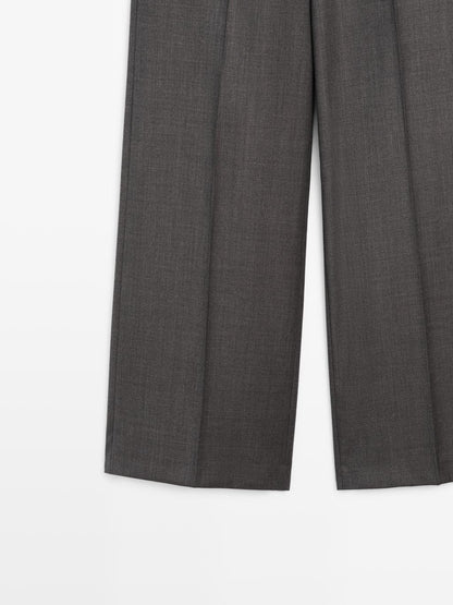 100% wool wide-leg suit trousers