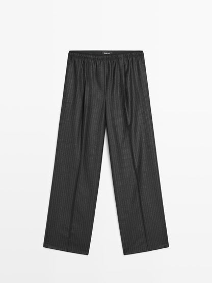 Darted pinstripe trousers