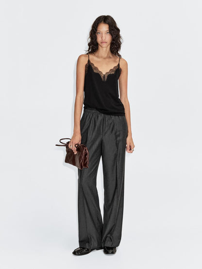 Darted pinstripe trousers