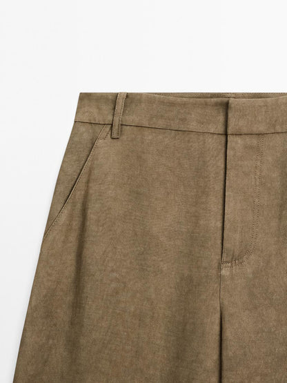 Flowing high-waist barrel fit trousers