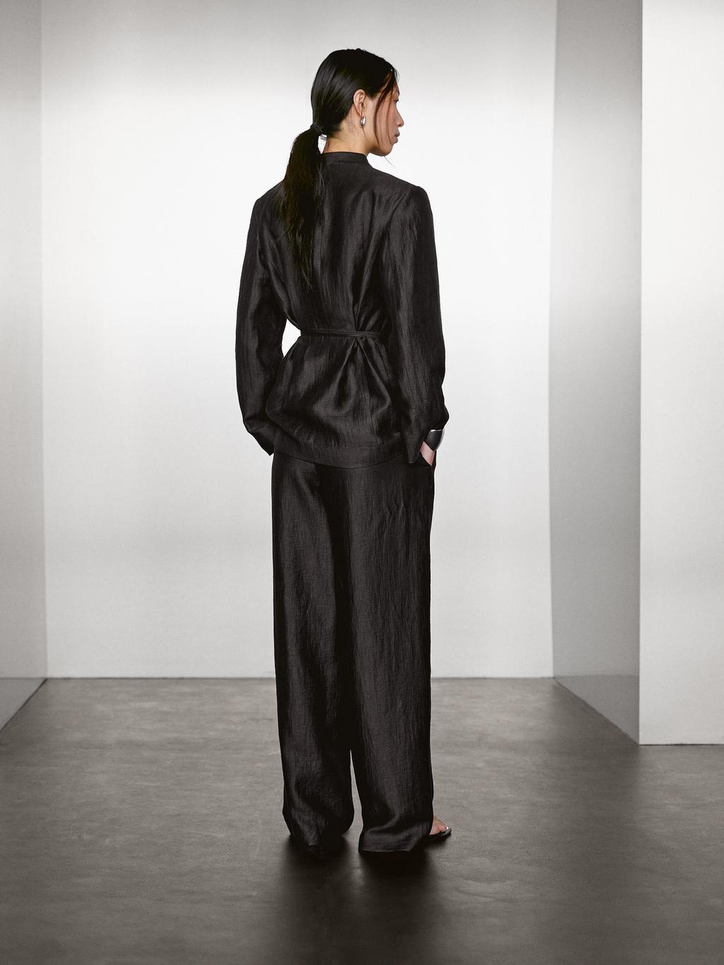 Linen blend palazzo trousers with darts