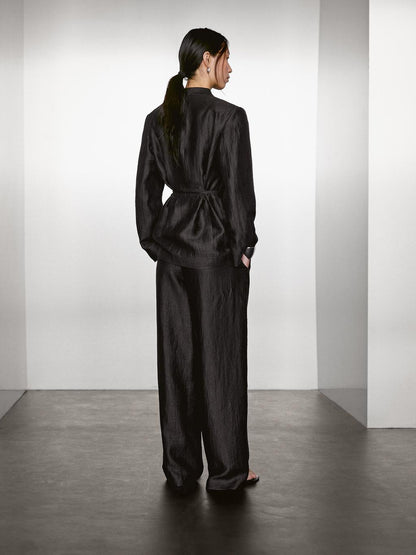 Linen blend palazzo trousers with darts