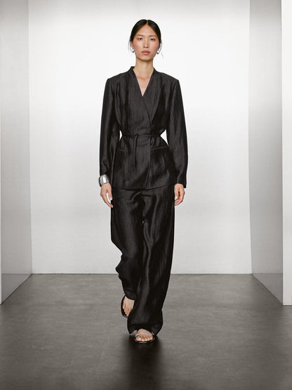 Linen blend palazzo trousers with darts