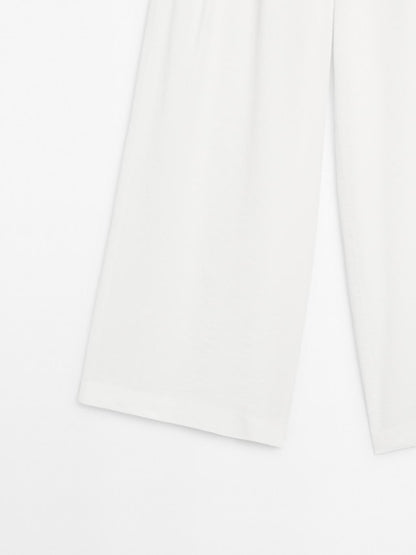 Linen blend darted palazzo trousers