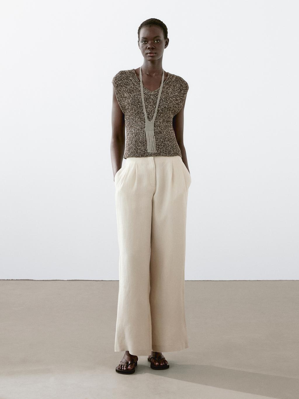 100% linen trousers with double darts