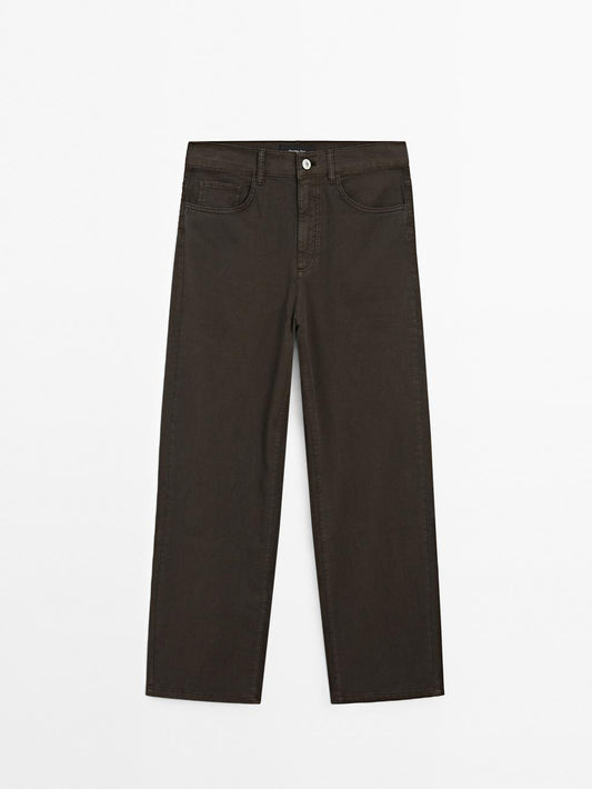 Cotton blend straight-leg cropped trousers