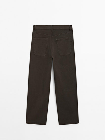 Cotton blend straight-leg cropped trousers