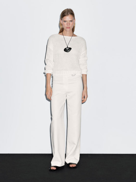 Straight-fit trousers with buckle detail