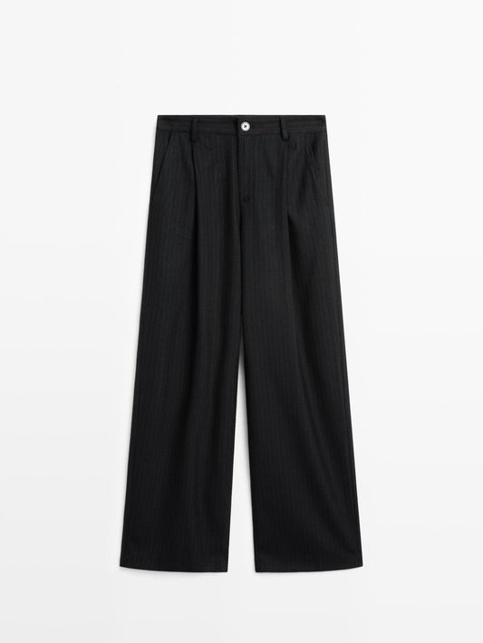 Mid-rise wide-leg pinstripe trousers
