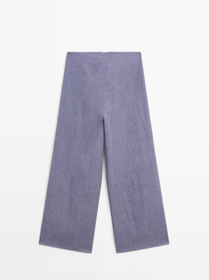 100% linen high-waist trousers