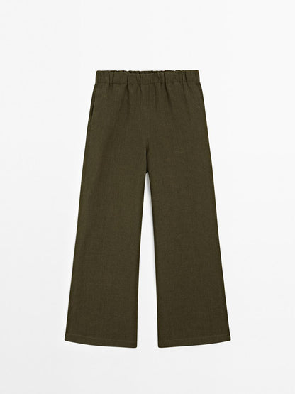 100% linen straight-leg trousers