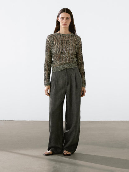 100% linen wide-leg trousers