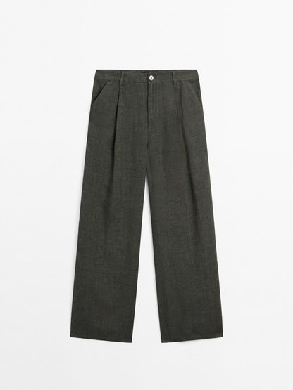 100% linen wide-leg trousers
