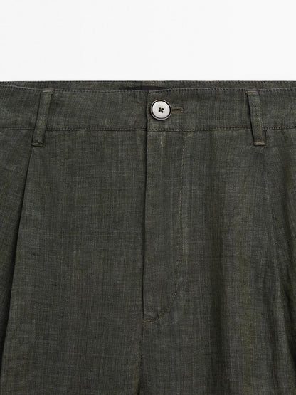 100% linen wide-leg trousers