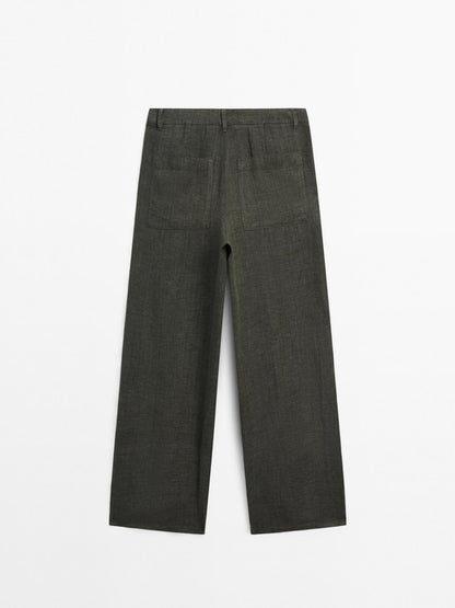 100% linen wide-leg trousers