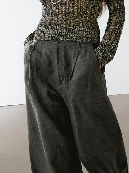 100% linen wide-leg trousers