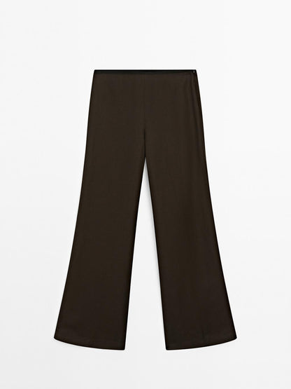 Linen blend trousers with elastic waistband