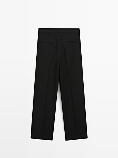 100% wool wide-leg trousers with dart - LIMITED