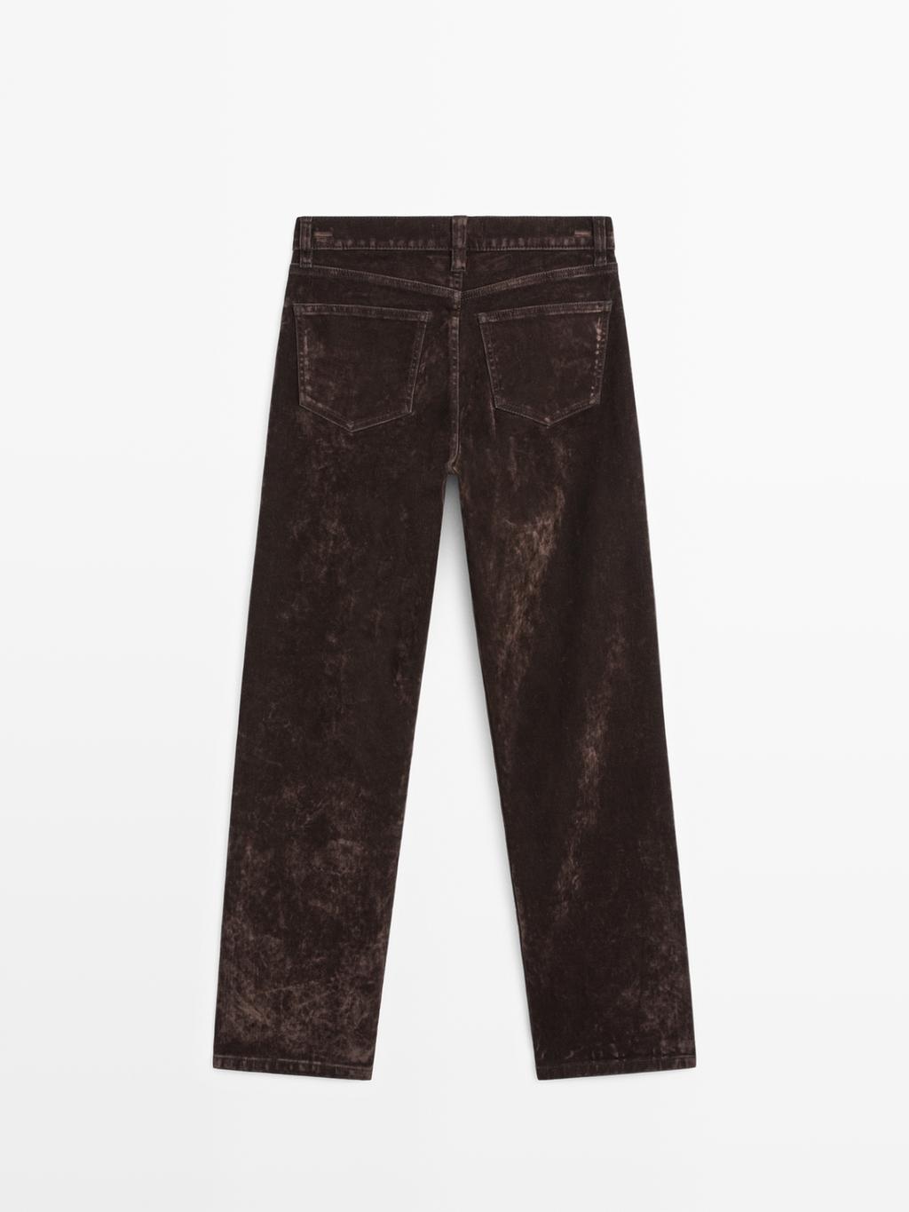 Straight-leg mid-rise flocked jeans