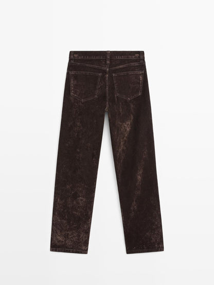Straight-leg mid-rise flocked jeans