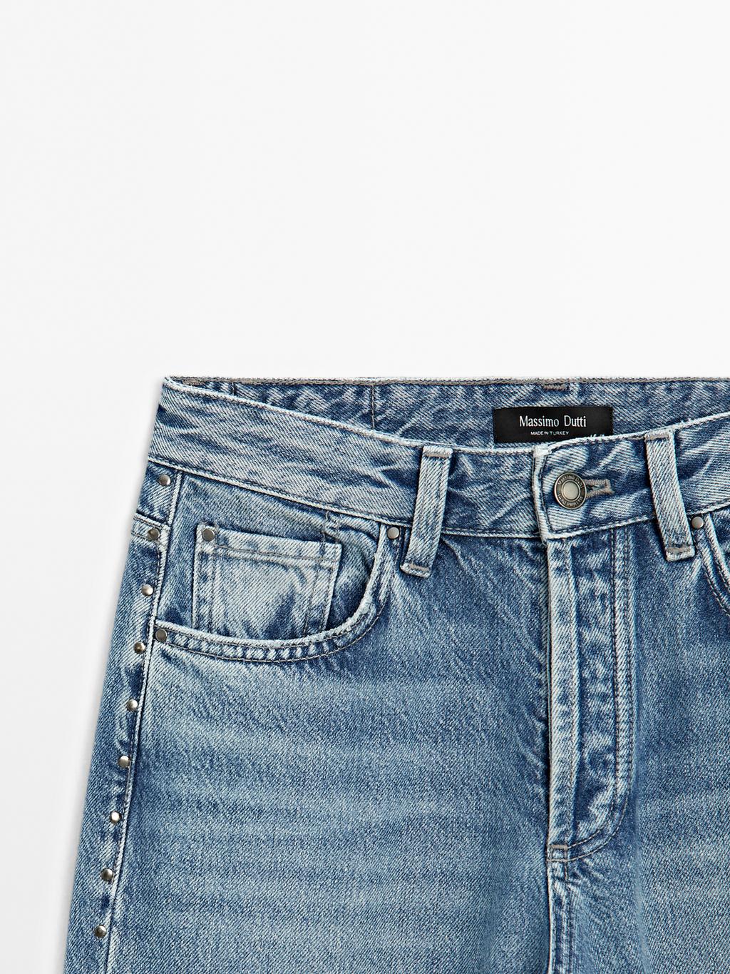 Mid-rise wide-leg jeans with studs