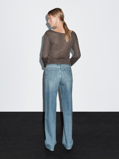 Mid-rise wide-leg jeans with studs
