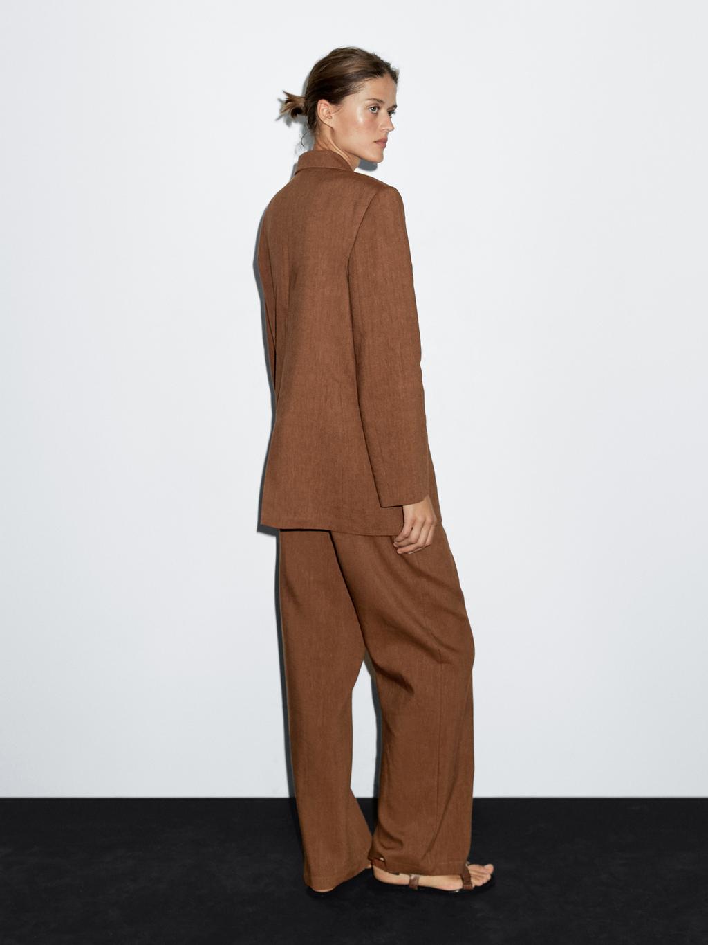 Linen blend wide-leg trousers