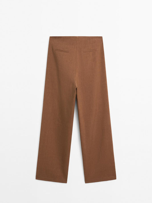 Linen blend wide-leg trousers