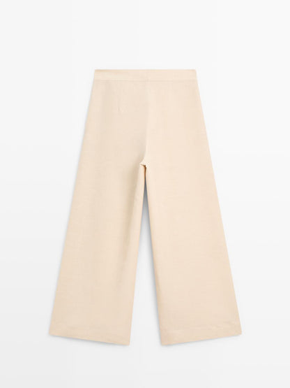 Linen blend darted wide-leg trousers