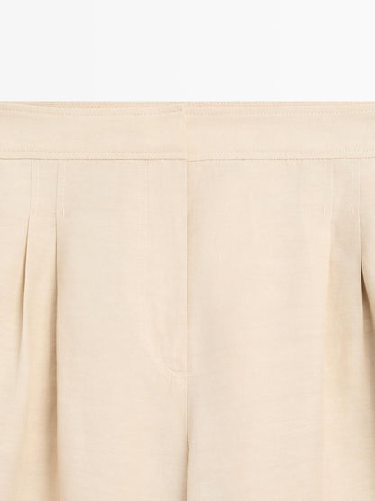 Linen blend darted wide-leg trousers
