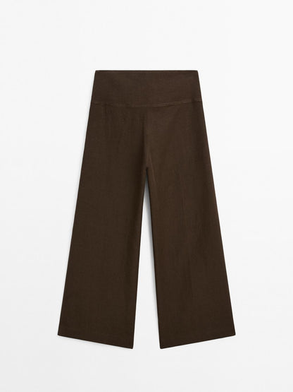 High-waist wide-leg linen trousers