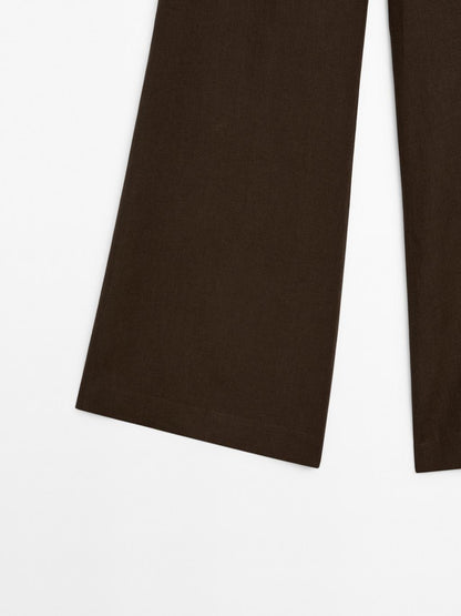 High-waist wide-leg linen trousers