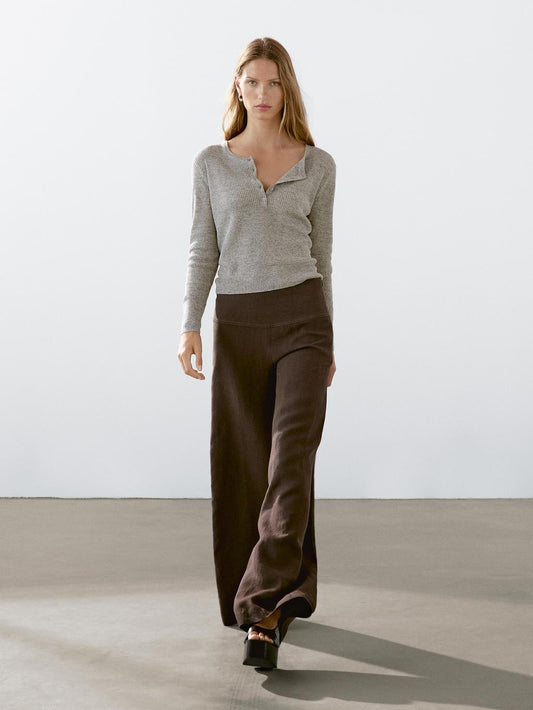 High-waist wide-leg linen trousers