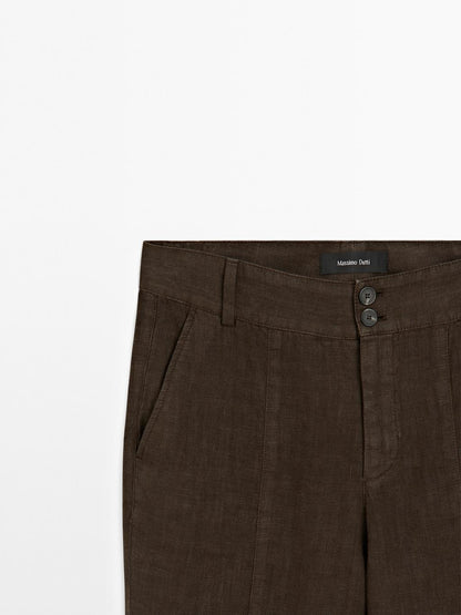 100% linen kick flare fit trousers
