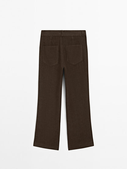 100% linen kick flare fit trousers