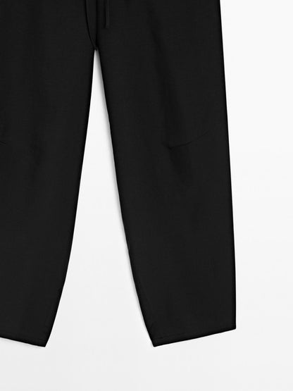 Flowing linen blend barrel fit trousers