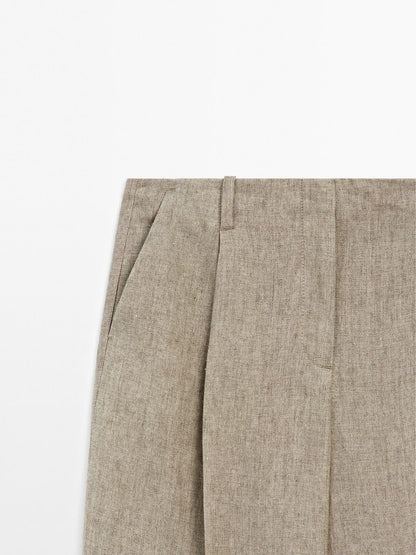 Linen blend darted trousers