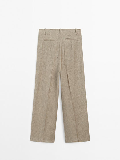 Linen blend darted trousers