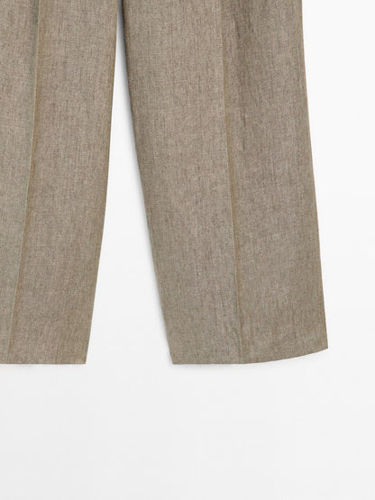 Linen blend darted trousers