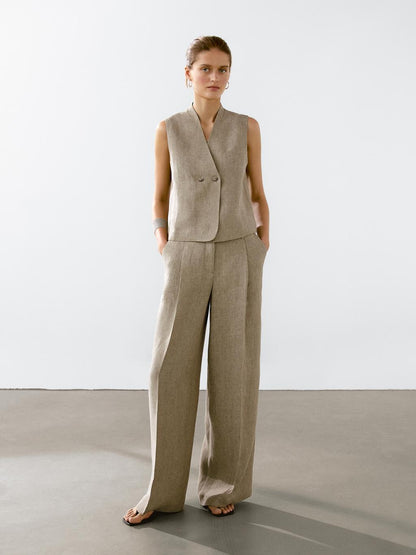 Linen blend darted trousers